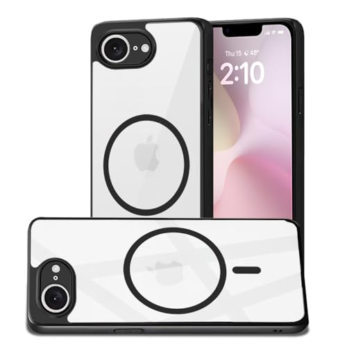 Image of AESTMO iPhone 16E / SE 4 Back Cover | 360 Protection | Crystal Clear Hard Back Transparent | Compatible with MagSafe Accessories for iPhone 16E / SE 4 (PC+TPU, Black Bumper)