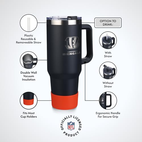 Image of The Memory Company NFL 40oz Game Day Tumbler - Premium Stainless Steel Double-Wall Vacuum Insulated Travel Cup with Removable Silicone Base , Laser Engraved Team Logo, Hot & Cold Drinks