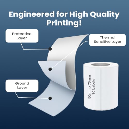 Image of Seznik Waterproof, Non-Tearable, Sticky Thermal Lables, Label Roll, 2 inch Adhesive Thermal Labels for Label Printers (50mmx75mm - 450 Lables)