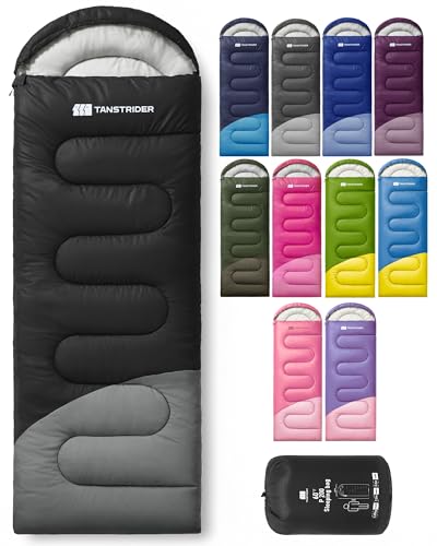 TANSTRIDER Sleeping Bag for Adults Warm Weather, Compact Lightweight Backpacking Sleeping Bag with Compression Sack, Camping Essentials Gear for Hiking Travel Climbing Outdoor & Indoor Use 3lb Black