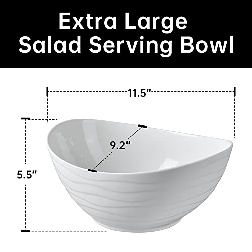 Kiteiscat Extra Large Elegant Ceramic Oval Salad Bowl Set With Premium Acacia Wood Salad Serving Utensils - Large Capacity, Stylish And Practical, Kitchen Must-Have #TOP1