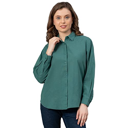 Image of Mode Women's Solid Regular Fit Shirt (MFS0046 Dark Green
