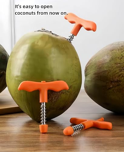 Tynoscco New Coconut Hole Opener, Rotary Spring Pressure, Practical straw hole punch Food Grade Stainless Steel Coconut Hole Opener Tool Pouch for Thai Hawaiian Coconut 2Pack, Green/orange, USKYQ001