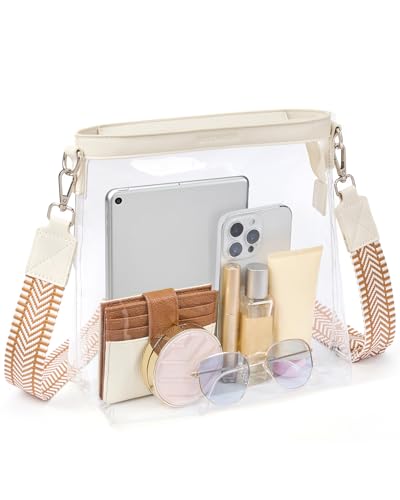 BOSTANTEN Clear Bag for Stadium Events Approved Crossbody Purse with Adjustable Strap for Concerts, Festivals Beige