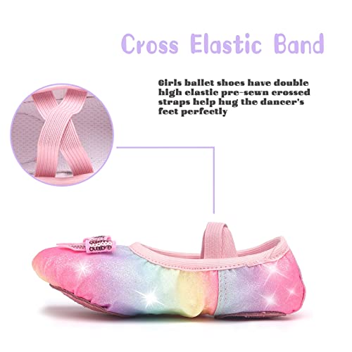 Girls Ballet Shoes Glitter Split-Sole Dance Slippers Toddler Kid Practice Shoes Flats Soft Lightweight With Elastic Laces For Performance Gymnastics Yoga Glitter Rainbow 10 #TOP4