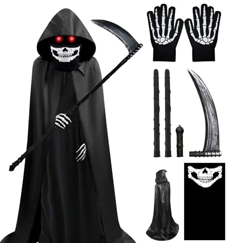 Disfraz de la Muerte con Máscara y Guadaña Real