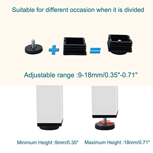 sourcingmap M8 Leveling Feet 50 x 50mm Square Insert Adjustable Furniture Glide 2 Sets, 4 Pcs - Image 3