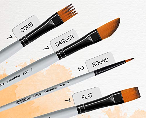Image of Isomars Professional Precision Art Brush Set - Set of 12 Fine Detail Brushes for Acrylic, Watercolor, Oil & Miniature Painting