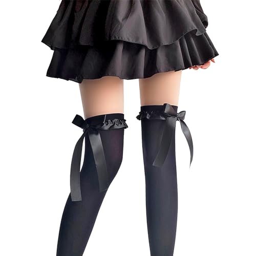Image of Thigh High Stockings with Bow, Santa Accessory Y2K Fishnet Socks with Lace Brim Lingerie Tights for Women