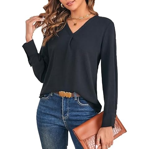 VOBCTY Blouses for Women Business Casual V Neck Tunics Tops to Wear With Leggings Black Small Cover