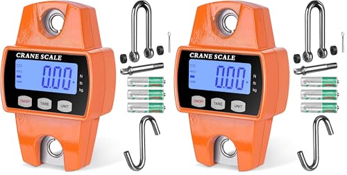 RoMech 660lb Digital Hanging Scale with Cast Aluminum Case, Handheld 300Kg Mini Crane Scale with Hooks for Farm Hunting Fishing Outdoor (Orange) (Pack of 2)