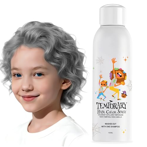 Spray de coloration temporaire gris pour enfants, couleur gris argenté, alternative instantanée de coloration capillaire pour enfants, filles, adolescents, hommes, femmes, style rapide, pour fêtes
