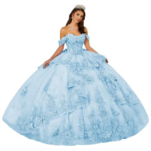 DXUOPL Glitter Beaded Quinceanera Dresses 3D Flower Ball Gown Size 2