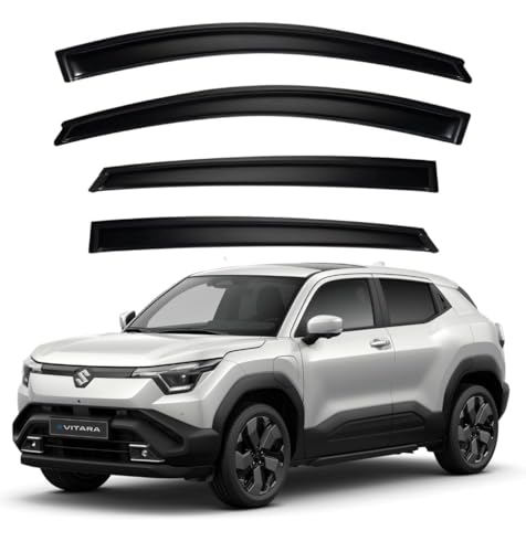 Image of Premium Smoke Car Door Visor Front+Rear Sun /Rain Guard Outside Mount Tape-On Window Visors Compatible with Suzuki E Vitara (2025-2026)