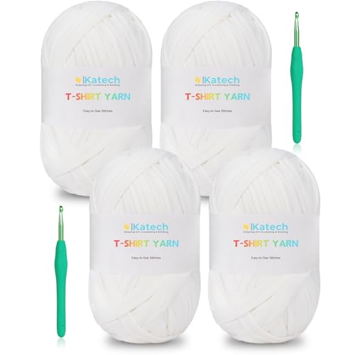 Image of Katech 400g T Shirt Yarn for Crocheting, Crochet Yarn for Knitting-White