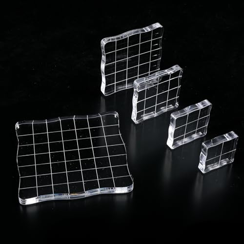 Acrylic Stamp Blocks, 5 Pieces Clear Stamping Blocks Tools with Grid Lines Assorted Sizes Stamping Tool for DIY Crafts, Card Making, Scrapbooking