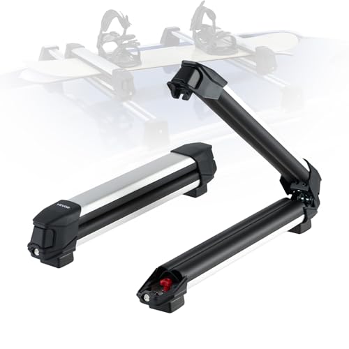 VEVOR Ski & Snowboard Roof Rack, Carry up to 4 Pairs of Skis or 2 Snowboards, 2 PCS Aluminum Universal Car Roof Rack with Lock & Rubber Padding, Carrier for Fishing Rod, Fit Most Slotted Crossbars by VEVOR - Used condition - US$27.91