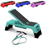 Multifunctional Step Platform Aerobic Deck Stepper with Resistance Bands Versatile Cardio Exercise Equipment Workout Fitness, Adjustable Weight Bench for Home Gym, Cyan