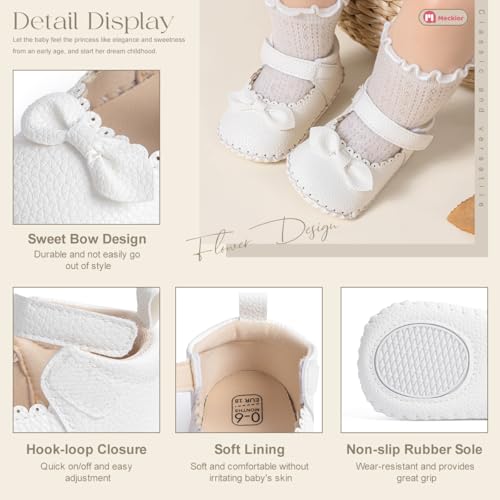 Image of Meckior Infant Baby Girl Sandals Soft Non-Slip Rubber Sole Handmade Princess Wedding Dress Shoes Toddler First Walkers