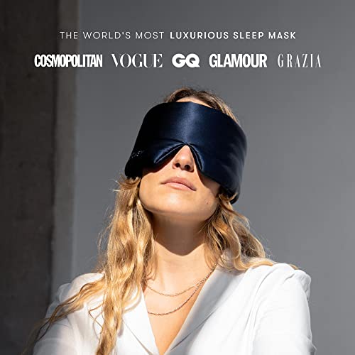 Drowsy Silk Sleep Mask. Face-Hugging, Padded Silk Cocoon For Luxury Sleep In Total Darkness. (Midnight Blue) #TOP1