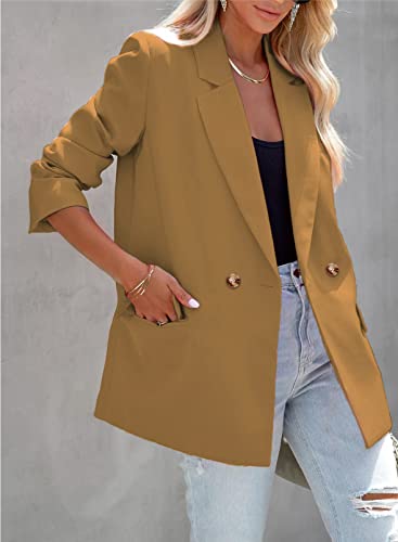 Artfree Womens Casual Blazer Button Lapel Long Sleeve Work Business Fashion Blazers Jackets Outfits With Pockets Brown S #TOP2