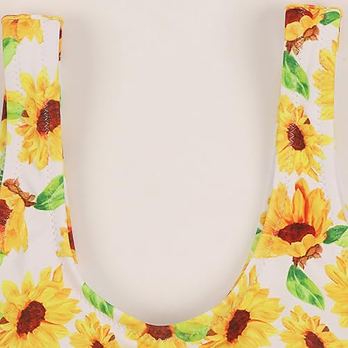 Girls Summer 𝐇awaiian Swimming Bathing Suit Cute Sunflower Print Bikini Swimsuit Strap Top & Bottoms 2-Piece3