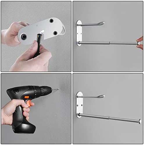 XINYUWIN 2-Section Stainless Steel Retractable Double Layer Clothes Hanger Storage Rack Organizer Wall Mount Adhesive OR Drilling Installation (Length 10.6")