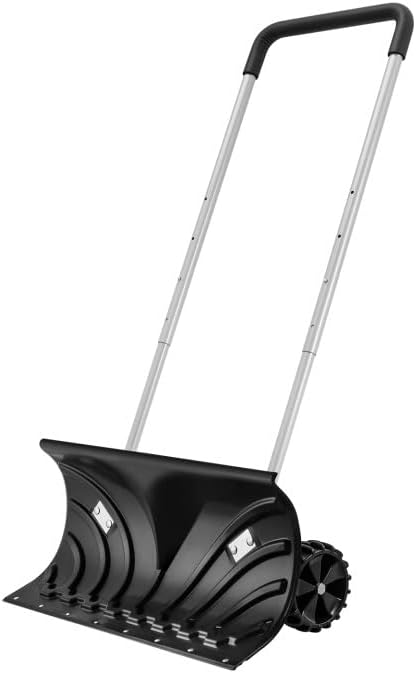 Review SHANTRA Snow Shovel for Driveway, Snow Shovel 26-in Heavy Duty Adjustable Snow Push Plow on Wheels Snow Removal Tool for Driveway, Pavement or Path