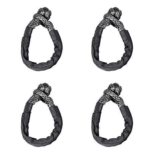4pcs Black Soft Synthetic Shackle Rope 38,000lbs Black Protective Sleeve for 4DW Off-Road Towing Truck ATV UTV SUV 4X4 Boat Water Craft