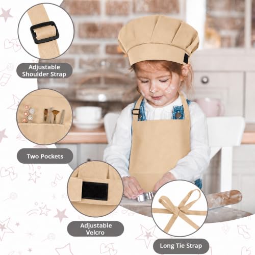 Image of uniformer Kids Apron with Chef Cap for Cooking, Baking, Painting Art & Crafts | Adjustable Child Apron with 2 Pockets | Great for Kitchen, School
