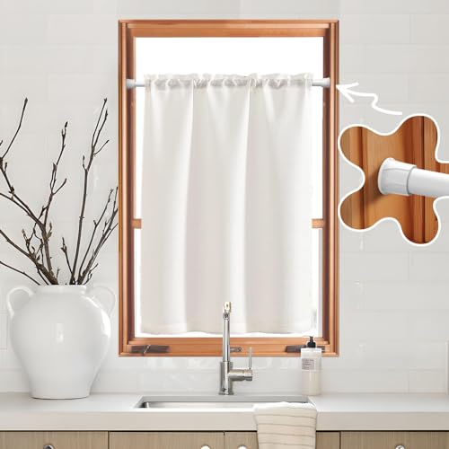 Image of AIZESI 4PCS White Spring Tension Rods 12 to 19 Inch Adjustable Short Curtain Rods Tension Extendable Curtain Rod Mini Tension Rods for Small Windows Closet Cupboard