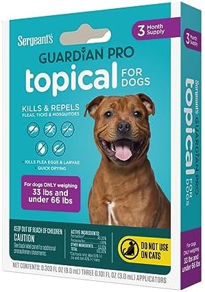 Sergeant’s Guardian Pro Flea & Tick Squeeze On Topical for Dogs, 33-66 lbs., 3 Count