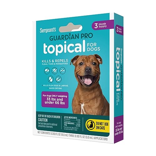 Sergeant's Guardian Pro Flea & Tick Squeeze On Topical For Dogs, 33-66 Lbs., 3 Count #TOP9