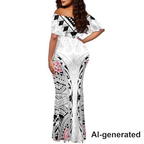 Image of Polynesian Dresses for Women Off Shoulder Maxi Dress Puletasi Samoan Dresses S-7XL