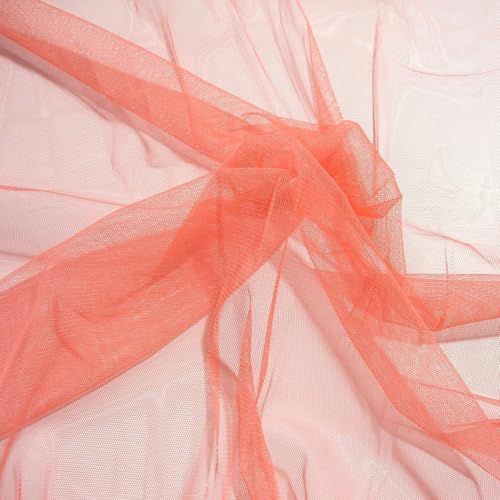 TOLKO Tüll Meterware für Vorhang Kleid Hochzeit Party Deko zum Nähen Dekorieren Basteln | feiner Netzstoff uni Tüllstoff als Dekostoff durchsichtig zart | 150cm breit Tüll Stoff Meterware (Lachs)