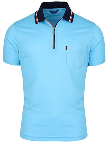 BCPOLO Zip Polo Shirt Dir Fit Golf Polo Shirt Athletic Short Sleeve polo Sky-Blue US_X-Large(Asian 2XL)