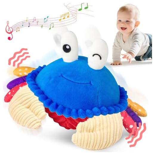 Baby Toys 6-12 Months, Musical Crawling Crab Plush Toy - 40 Songs & Recording Feature, Dancing Walking Moving Bouncing Tummy Time Toy, Sensory Toys for Toddlers 1-3, Birthday Gifts for Infants