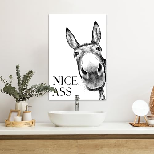MuchoWow© Bilder 60x90 cm Deko Modern Wandbild Kunstdruck auf Leinwand Bild Badezimmer WC Toilette über Bett Room Decor Geschenke Zitat - Esel - Tiere - Schöner Arsch - Sprichwörter