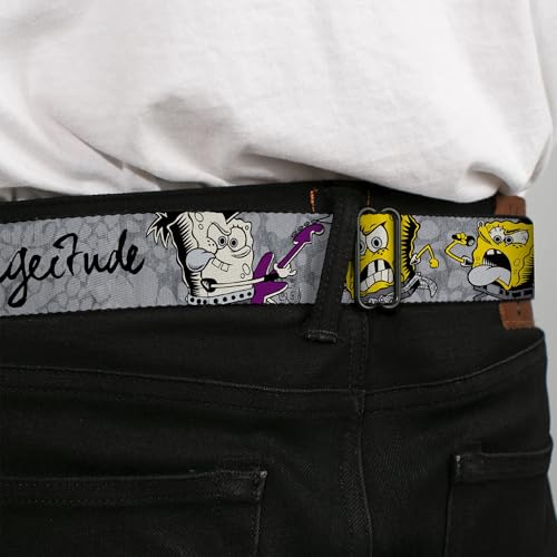 Buckle-Down Nickelodeon Belt, Seatbelt Buckle Belt, SpongeBob Poses Spongeitude Grays Black, Mens Womens Kids Adjustable4