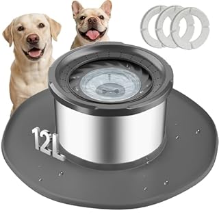 Decflow 12L No Spill Dog Water Bowl for Large Dogs, Stainless Steel Spill Proof Bowls with Suction Cup Anti-Skid Mat, Slow Drinking Feeder for Messy Drinkers, Heavy Duty Pet Bowls for Indoor/Outdoor