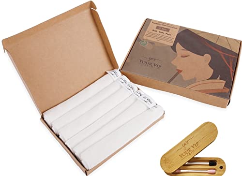 YVS® - 2x Coton Tige Réutilisable + 6x Serviette Visage Bambou, Coton Tige Reutilisable + Petite Serviette Visage, Coton Tige Silicone, Coton Tige Maquillage Bambou, Q-tip Bamboo, Serviette Cover