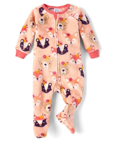 Image of The Children's Place Baby Girls' And Toddler Fleece Zip-front One Piece Footed Pajama