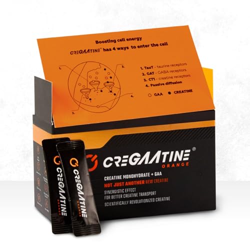 CreGAAtine Micronized Creatine Monohydrate + GAA | Increase Strength No Water Retention | Boosts Memory & Focus | Single-Serve Packets | 60 Sachets 30 Servings | (Sachets Orange)