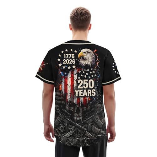 Men's Patriotic Skull Baseball Jersey 250 Years USA Independence Shirt American Flag Button Down Sports Jersey miniatura 6