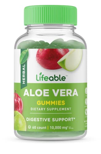 Lifeable Aloe Vera Supplement Gummies for Adults - 10,000 mg - Great Tasting Natural Flavored Gummy - Gluten Free, Vegan, Non-GMO Chewable - for Adults, Men, Women - 60 Gummies - 30 Doses