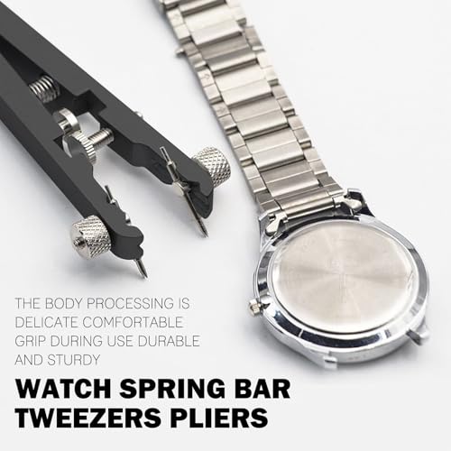 Image of 10 Pcs Watch Spring Plier Tool Kit Watch Band Bar Tweezers Tool Pliers with Tips Pin for Watch Disassembling & Replacing (Black)