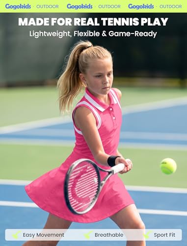 Gogokids Girls Tennis Dress Sleeveless Quick-Dry Kids Golf and Athletic Workout Outfit with Polo Collar for 6-14Y - image 4