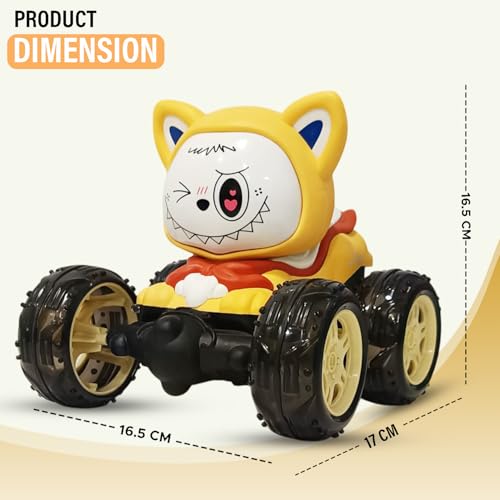 Image of NHR 360 Rotating Stunt RC Car for Kids and Children, Remote Control Rechargeable Car with Lights, Music, 180 Flips, 360 Spins, Durable Indoor & Outdoor Toy for Ages 3+ (Yellow)