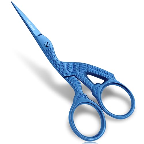 Risers Edge Embroidery Scissors Stainless Steel Stork Bird Scissors for Sewing Needlework Thread Cutting Crochet Cross Stitch Crafting Fabric Cutting and DIY Art Projects