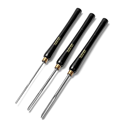Yellowhammer Turning Tools Essentials 3 Piece Bowl Gouge Set Includes 1/4 Flute, 3/8 Flute, and 1/2 Flute Featuring Beech Handles, Brass Ferrules and High Speed Steel Blades